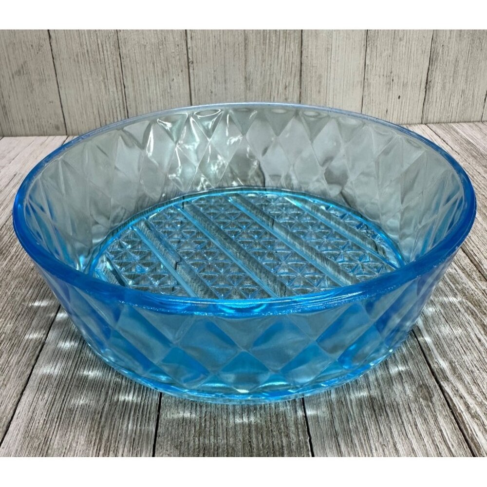 Vtg EAPG Bryce Brothers Style Bowl Diamond Quilted Pattern Sky Blue Glass 7" DIA